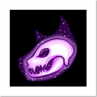 Purple Galaxy Cat Skull Posters and Art